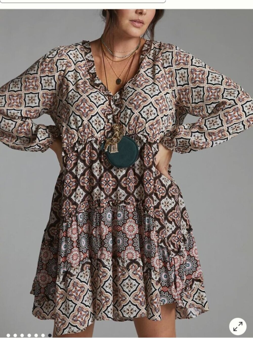 Anthropologie Tiered V-Neck Mini Dress Like new Loose boho Comfy Dress Size  L - Picture 14 of 16